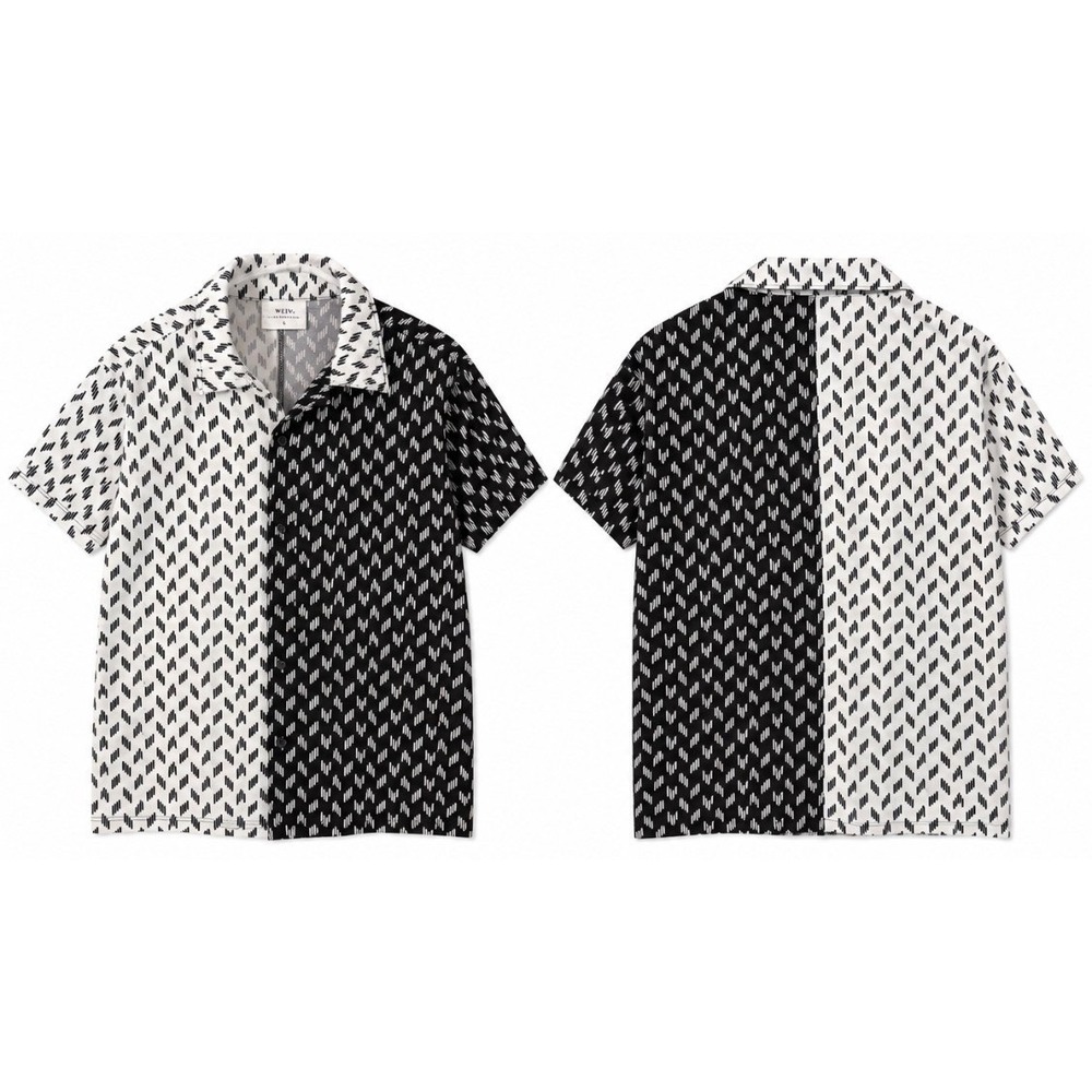 WEIV Los Angeles Colorblock Button Up Shirt Black White Geometric Print Size L